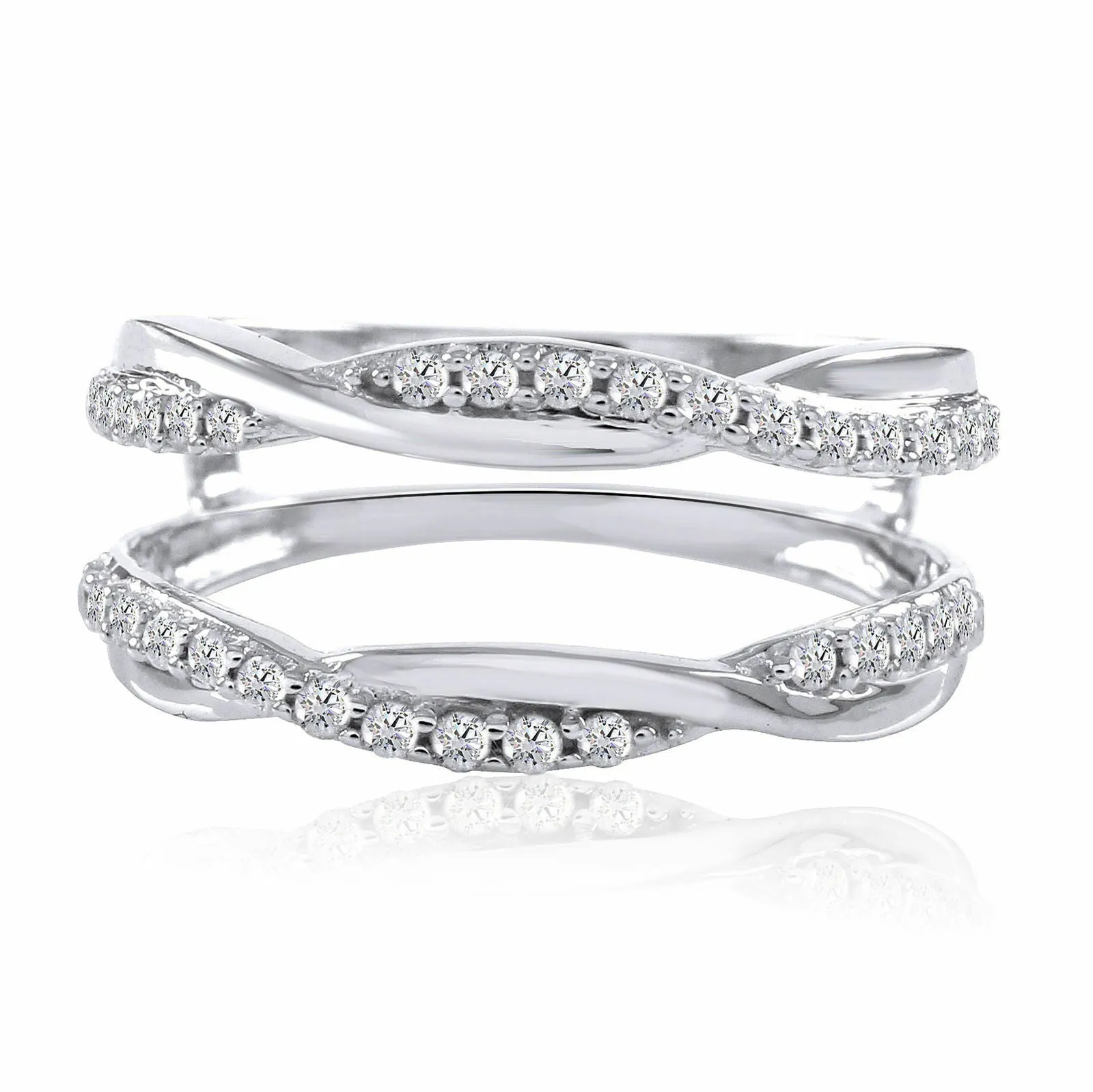 10k White Gold Over 1/3 Ct Solitaire Enhancer Diamonds Guard Wrap Wedding Ring