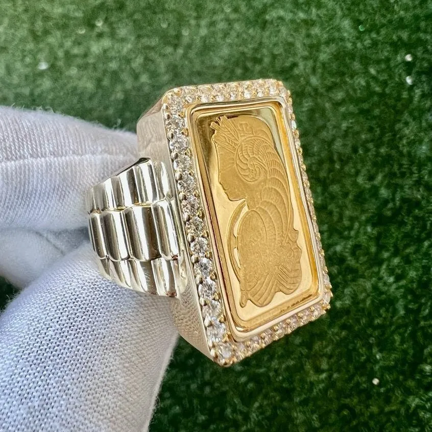 10K Yellow Gold Pamp Suisse Coin Diamond Men's Ring 1.16 ct Lady Fortuna 20.02 grams -Size 10, Mens Finger Ring, Gift for Him