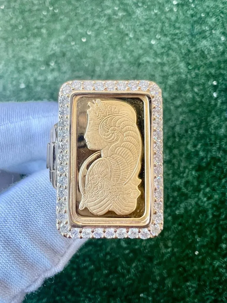10K Yellow Gold Pamp Suisse Coin Diamond Men's Ring 1.16 ct Lady Fortuna 20.02 grams -Size 10, Mens Finger Ring, Gift for Him