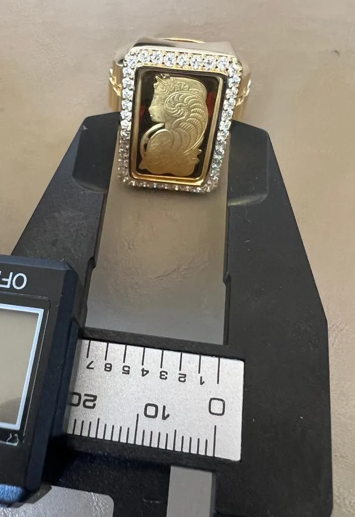 10K Yellow Gold Pamp Suisse Coin Diamond Men's Ring 1.16 ct Lady Fortuna 20.02 grams -Size 10, Mens Finger Ring, Gift for Him