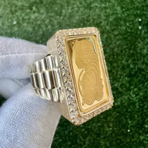 10K Yellow Gold Pamp Suisse Coin Diamond Men's Ring 1.16 ct Lady Fortuna 20.02 grams -Size 10, Mens Finger Ring, Gift for Him