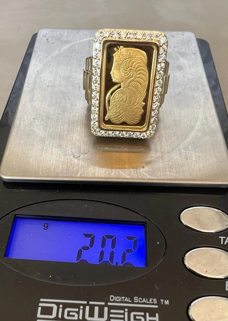 10K Yellow Gold Pamp Suisse Coin Diamond Men's Ring 1.16 ct Lady Fortuna 20.02 grams -Size 10, Mens Finger Ring, Gift for Him