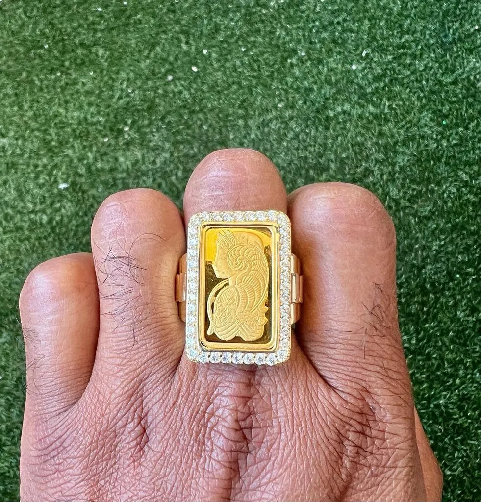 10K Yellow Gold Pamp Suisse Coin Diamond Men's Ring 1.16 ct Lady Fortuna 20.02 grams -Size 10, Mens Finger Ring, Gift for Him
