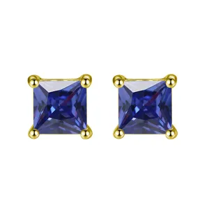 10k Yellow Gold Plated 1/2 Carat Square Created Blue Sapphire Stud Earrings