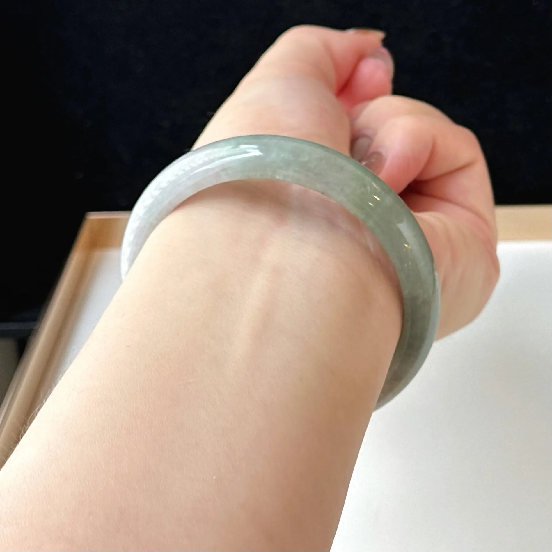 12058 58.2mm Smoky Purple with Lush Green Jade Bangle