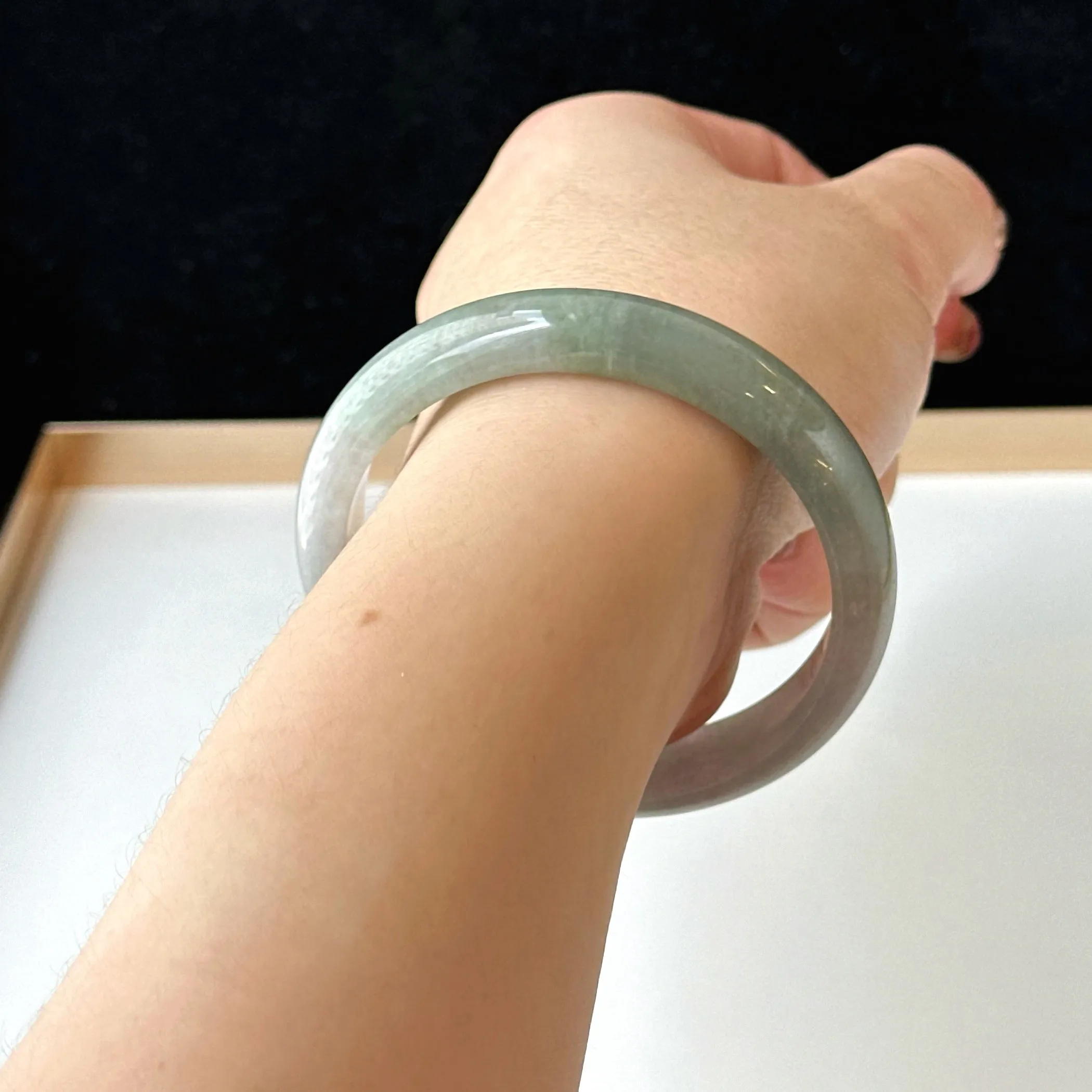 12058 58.2mm Smoky Purple with Lush Green Jade Bangle