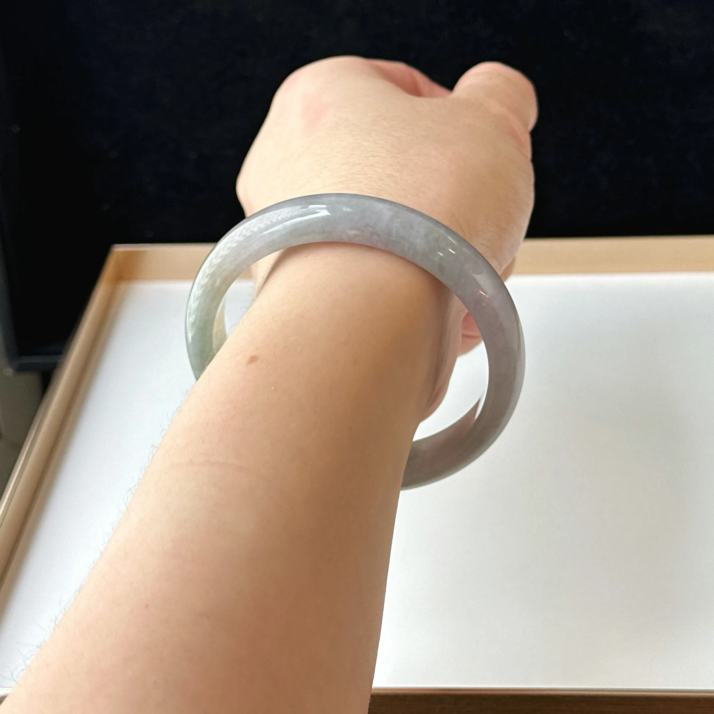 12058 58.2mm Smoky Purple with Lush Green Jade Bangle