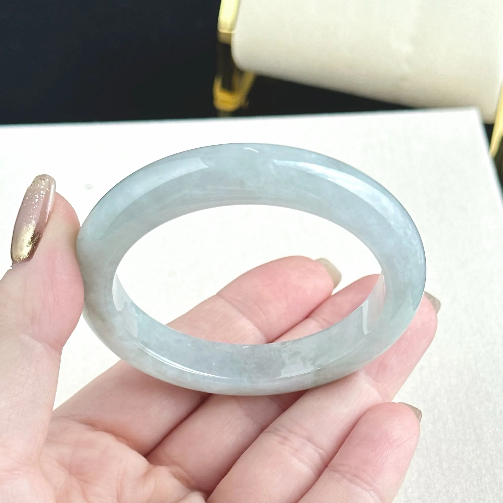 121254 53.6mm Whisper of Clouds Jadeite Bangle