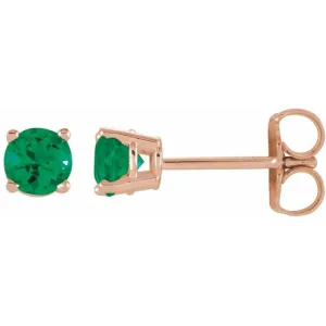 14K Rose 2.5 mm Lab-Grown Emerald Stud Earrings with Friction Post