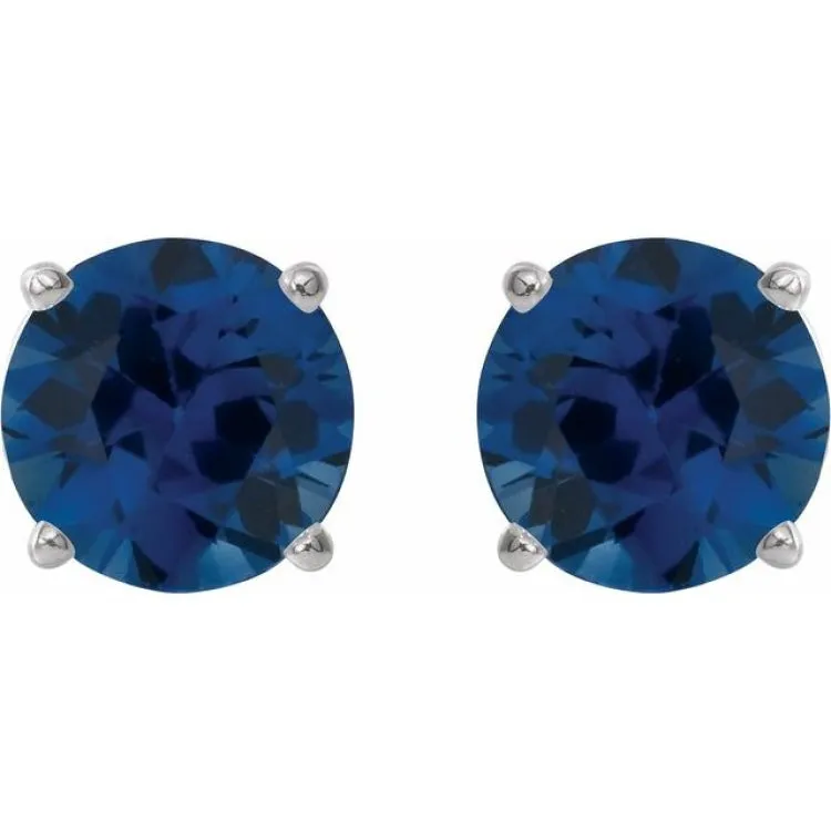 14K White 4 mm Natural Blue Sapphire Stud Earrings