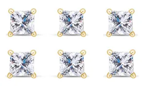 14k Yellow Gold Plated 2Ct Princess Cut White Sapphire Set Of Three Stud Earrings