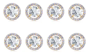 14k Yellow Gold Plated 4mm 1/2Ct Round White Sapphire Set Of Four Halo Stud Earrings