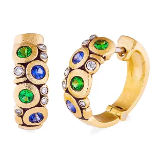 18K Sapphire, Tsavorite, and Diamond Earrings - E-122S(HUG)