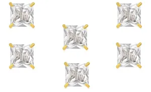 18k Yellow Gold Plated 6mm 4Ct Square Cut White Sapphire Set Of Three Stud Earrings