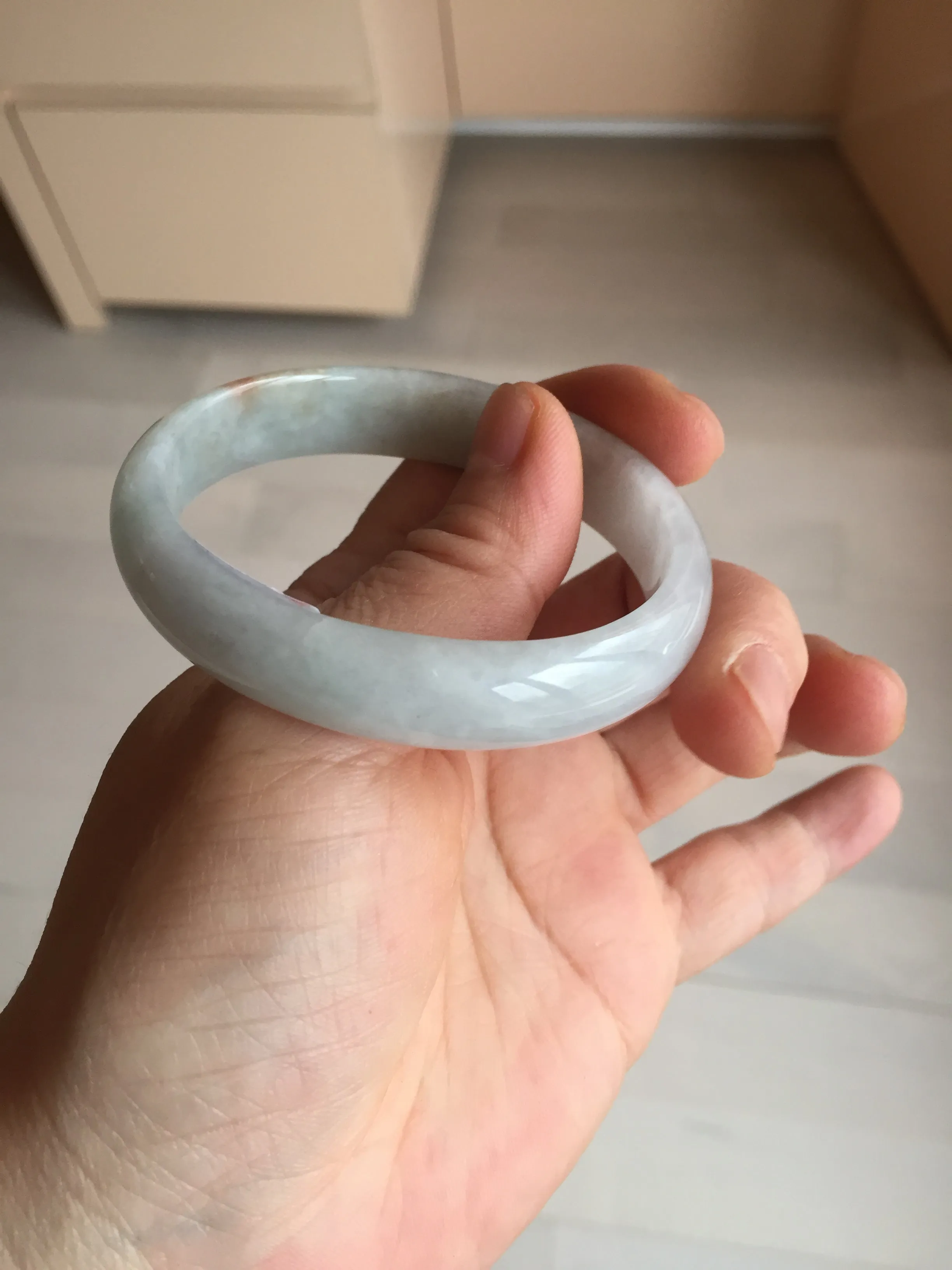 49mm Certified Type A 100% Natural light green red oval Jadeite Jade bangle BM68