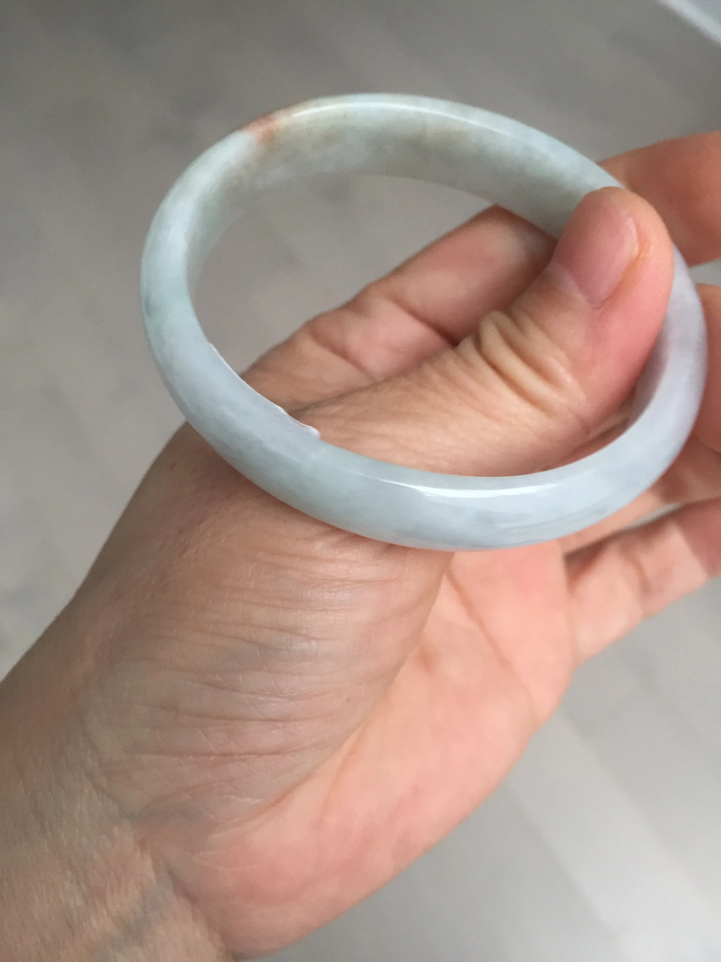 49mm Certified Type A 100% Natural light green red oval Jadeite Jade bangle BM68