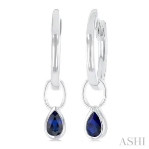 5x3 MM Bezel Set Pear Cut Sapphire Precious Fashion Huggie Earrings in 10K White Gold