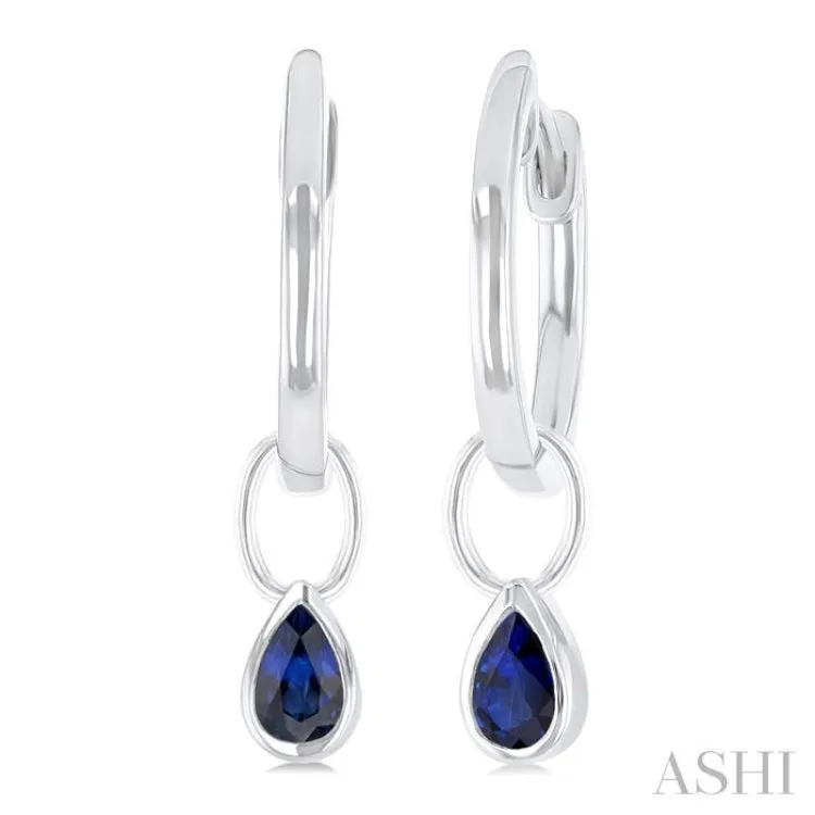 5x3 MM Bezel Set Pear Cut Sapphire Precious Fashion Huggie Earrings in 10K White Gold