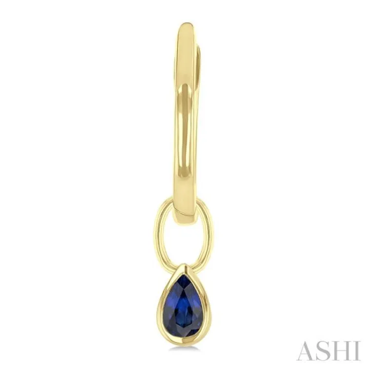 5x3 MM Bezel Set Pear Cut Sapphire Precious Fashion Huggie Earrings in 10K Yellow Gold