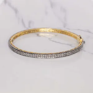 6.88ct NATURAL DIAMOND BANGLE BRACELET ROSE CUT PAVE RUSTIC MINIMALIST BLACK 7ct