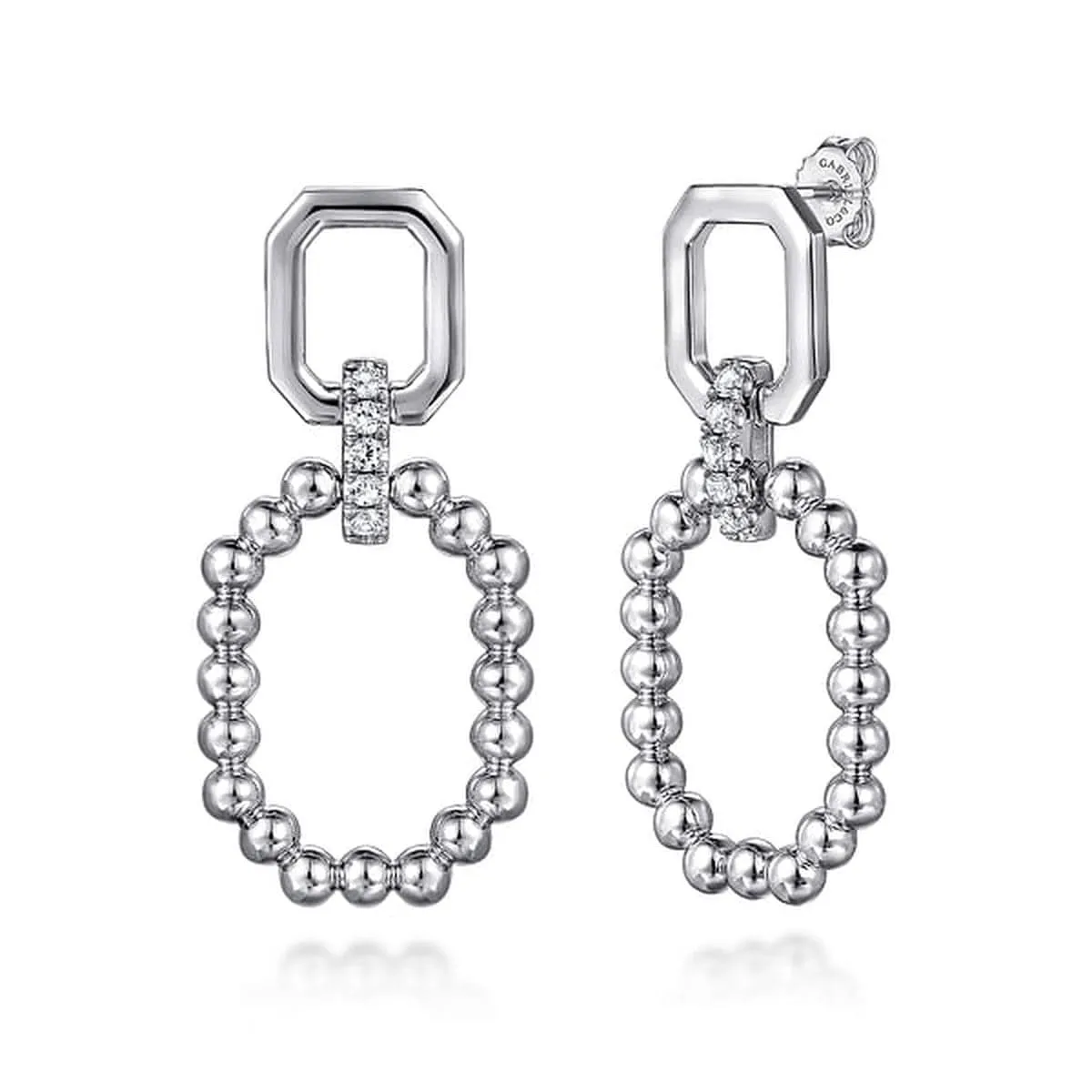 925 Sterling Silver Octagon White Sapphire Bujukan Stud Drop Earrings