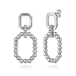 925 Sterling Silver Octagon White Sapphire Bujukan Stud Drop Earrings