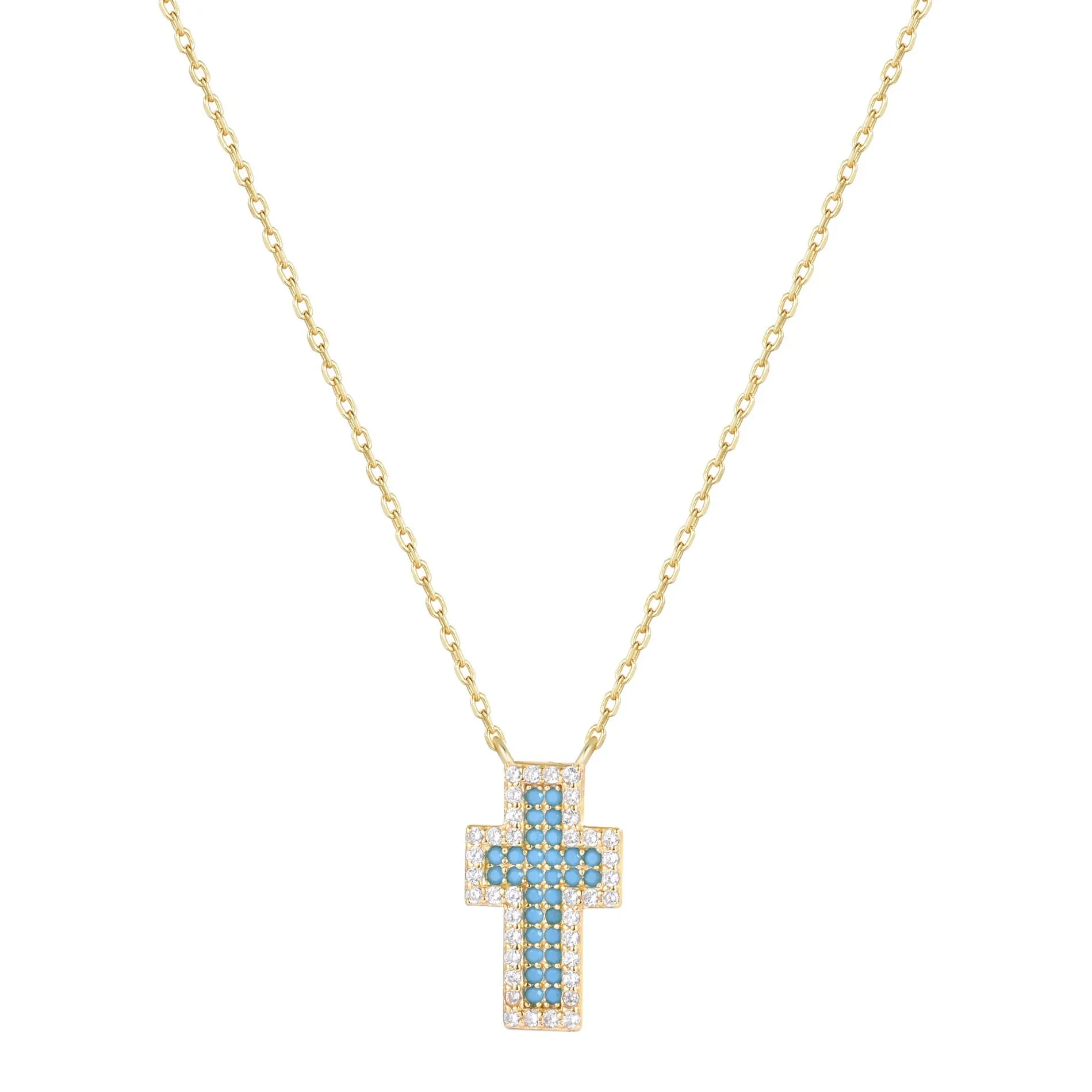 ADA TURQUOISE CROSS GOLD NECKLACE