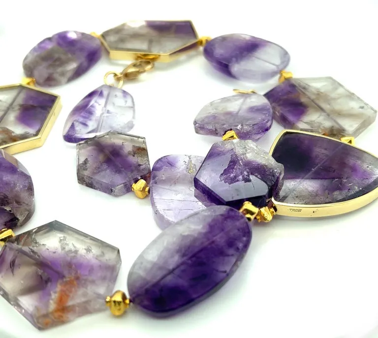 Amethyst Slice Bead Necklace, 555 Carats Total with 18K Yellow Gold Bezels