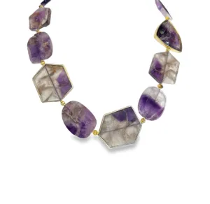 Amethyst Slice Bead Necklace, 555 Carats Total with 18K Yellow Gold Bezels