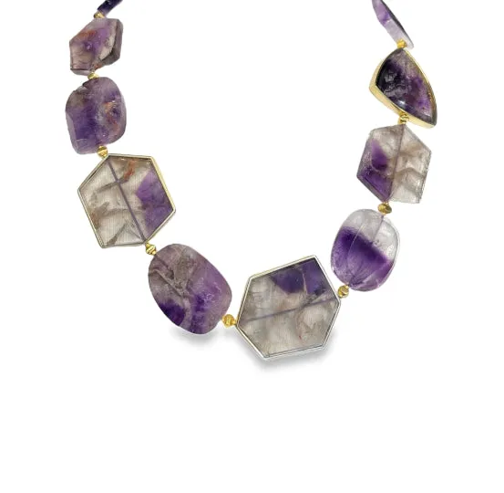 Amethyst Slice Bead Necklace, 555 Carats Total with 18K Yellow Gold Bezels