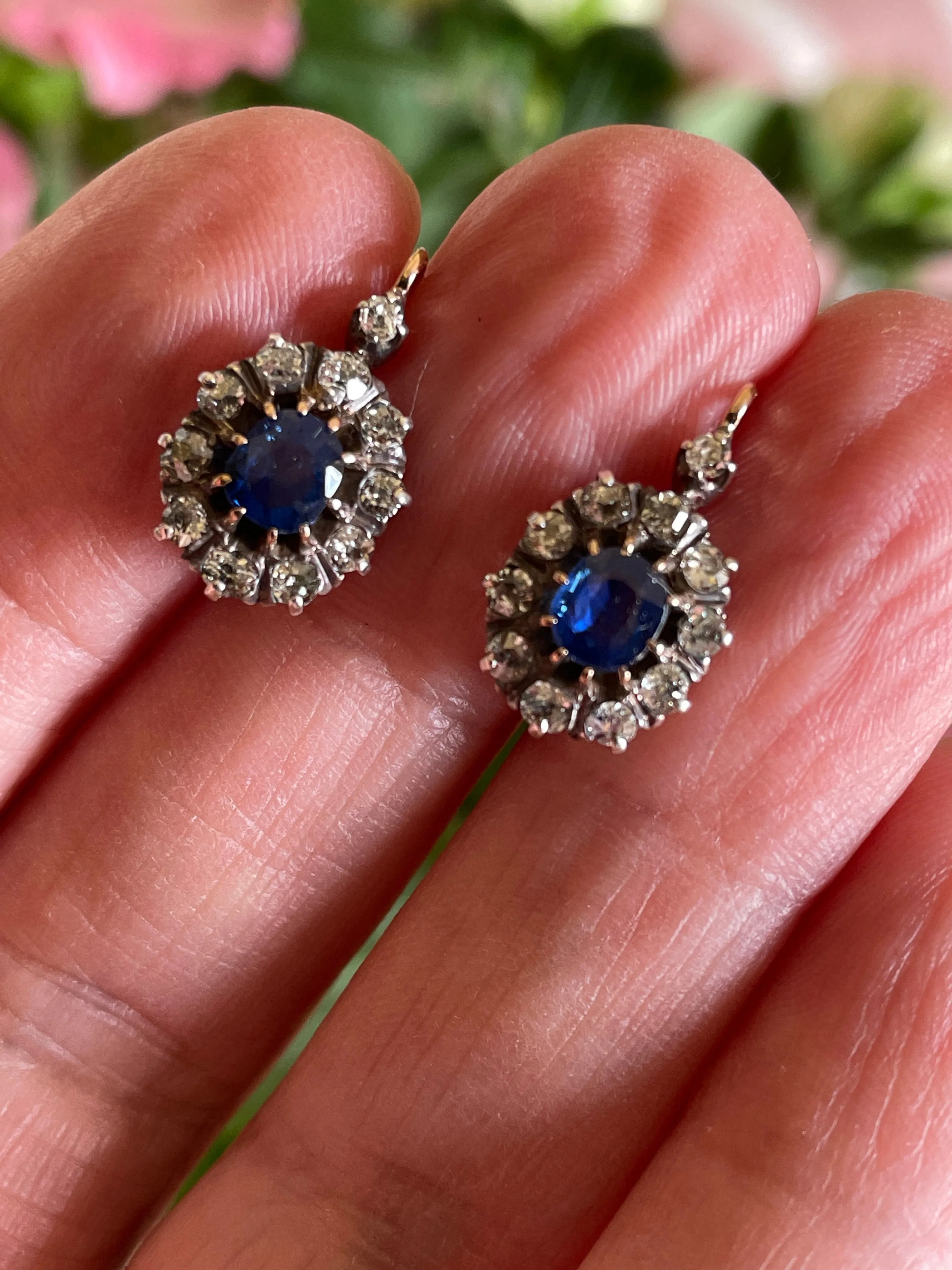 Antique Sapphire and Diamond Victorian French Earrings