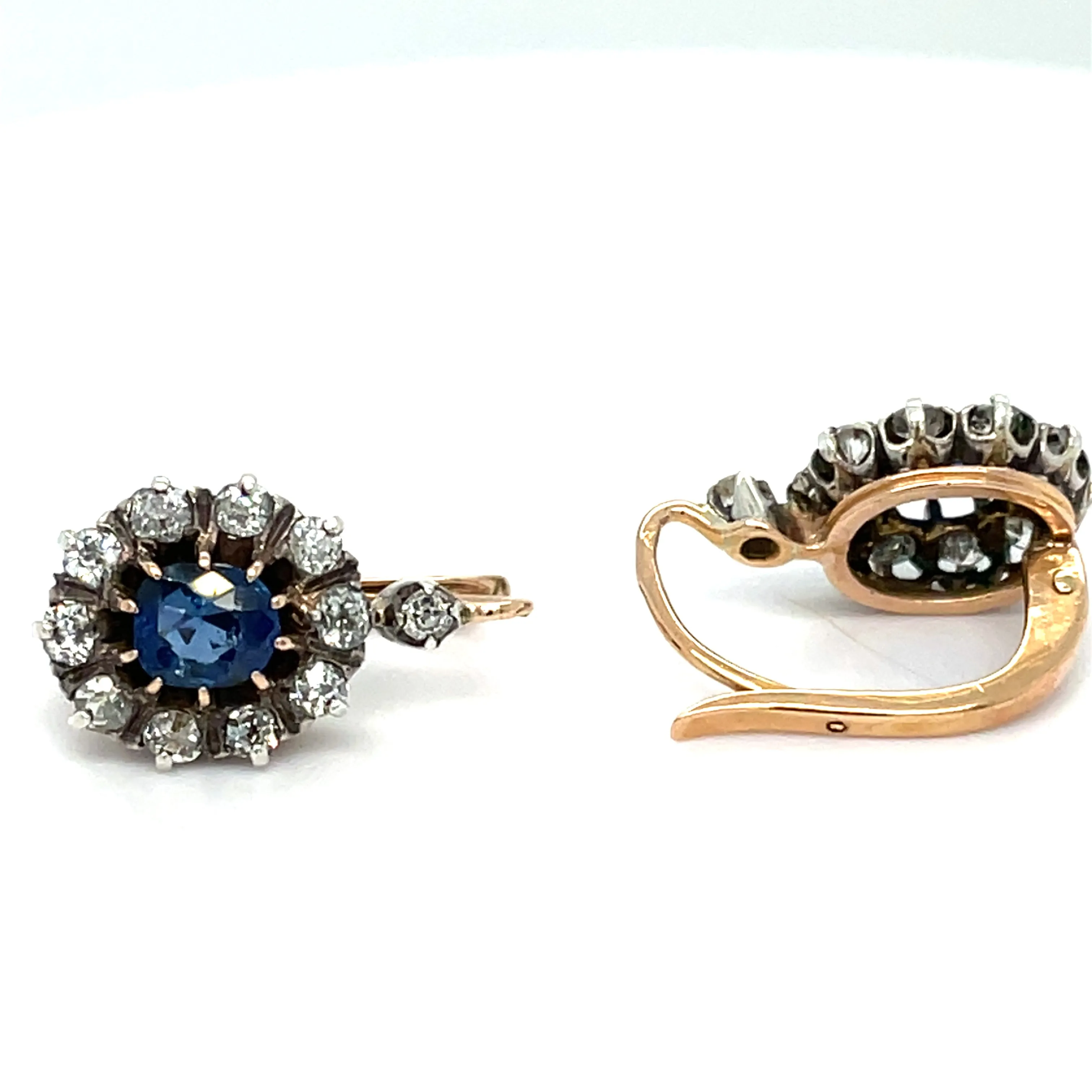Antique Sapphire and Diamond Victorian French Earrings