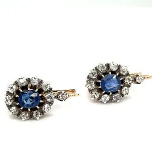 Antique Sapphire and Diamond Victorian French Earrings