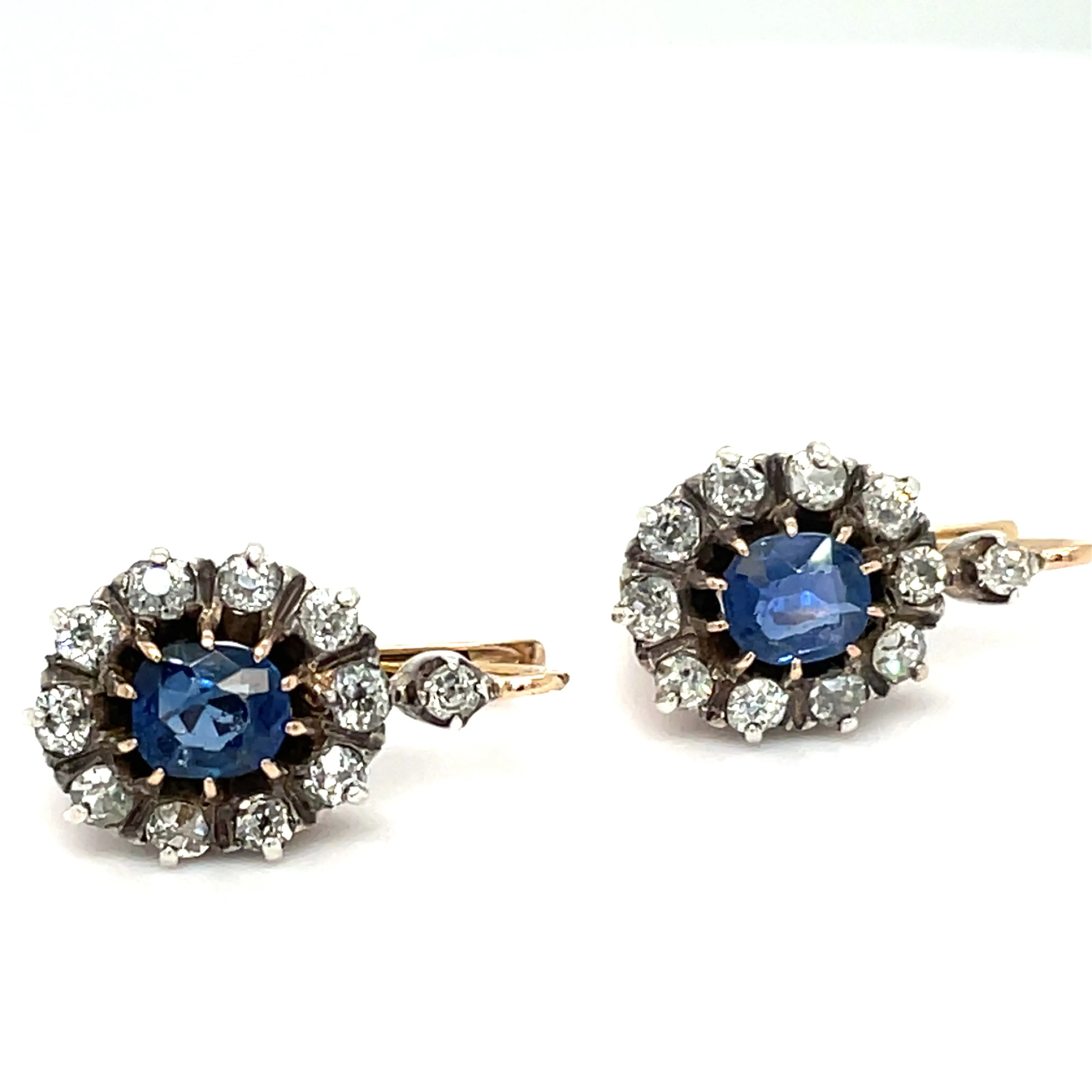 Antique Sapphire and Diamond Victorian French Earrings