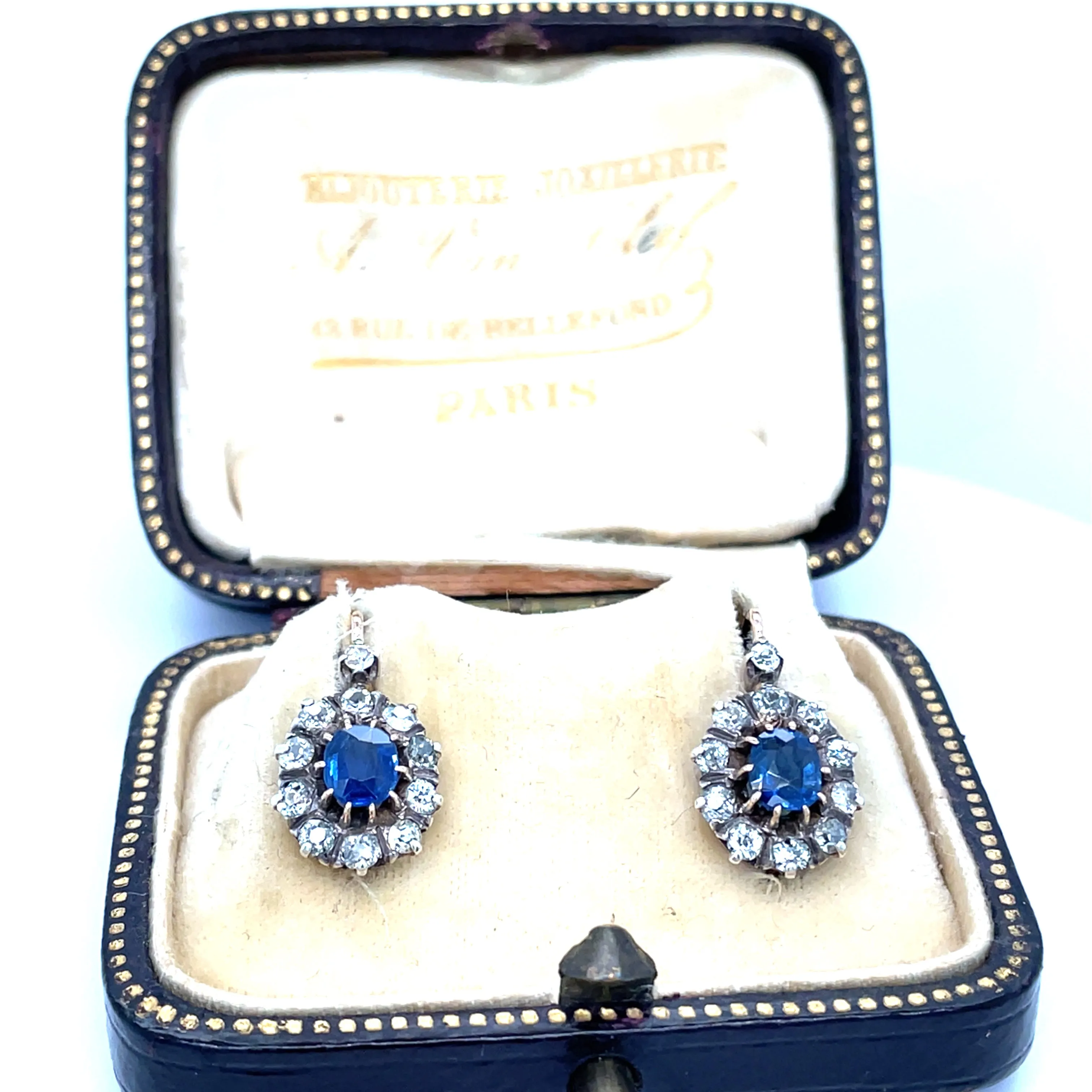 Antique Sapphire and Diamond Victorian French Earrings