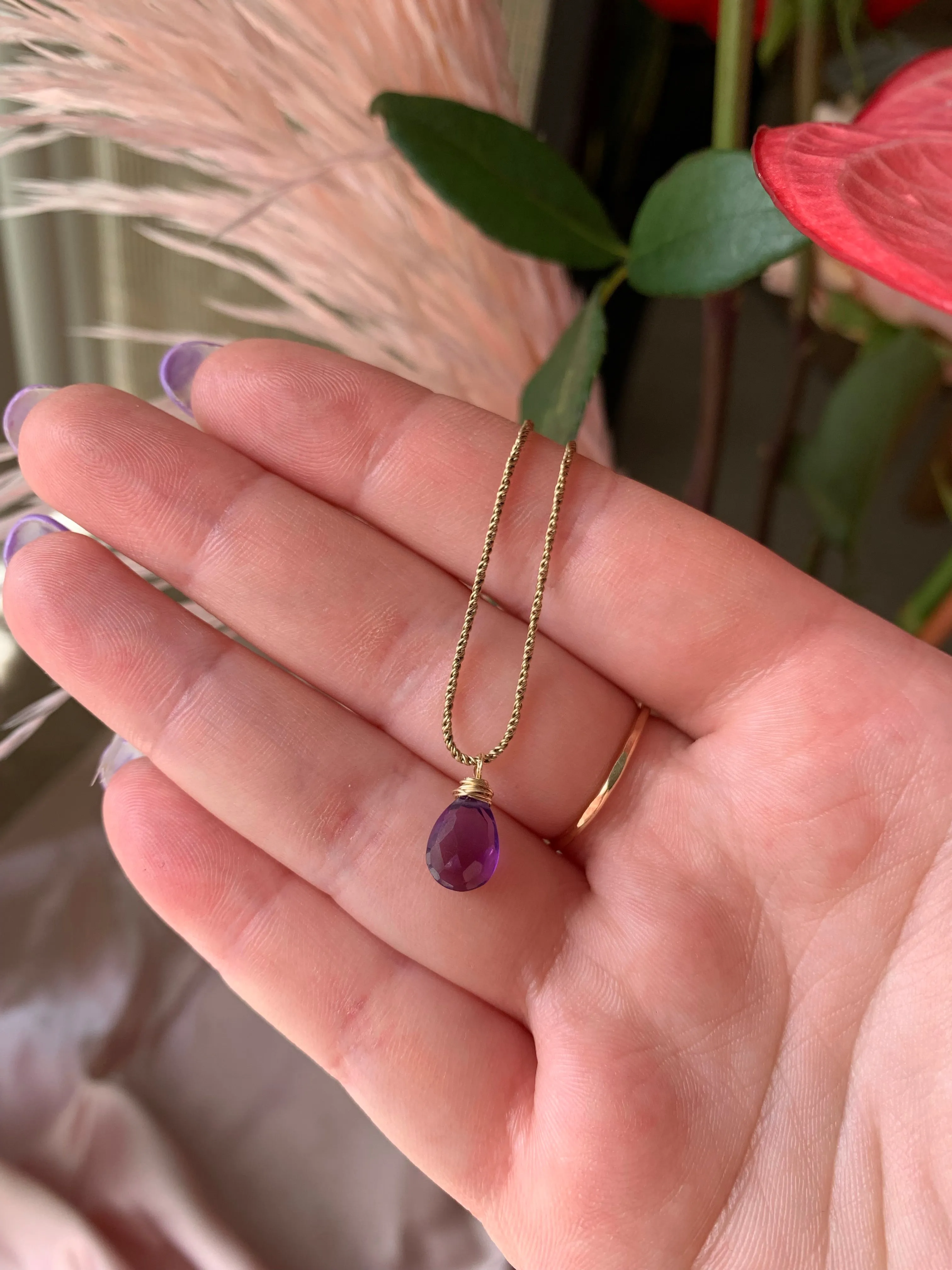 Birthstone Drop Necklace | Amethyst