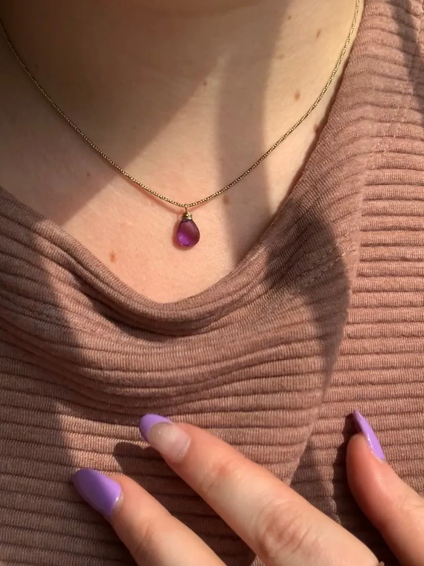Birthstone Drop Necklace | Amethyst