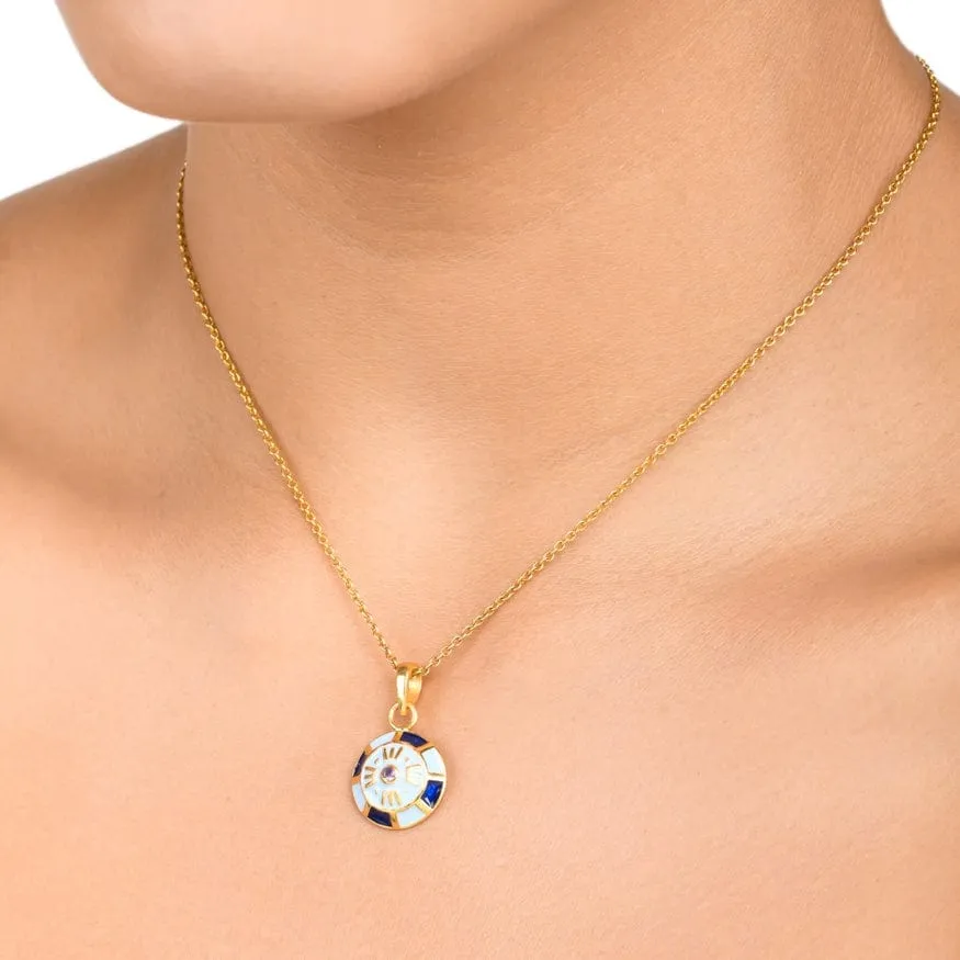Blue Enamel & Amethyst Pendant Necklace