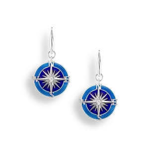 Blue Enamel Compass Drop Earrings