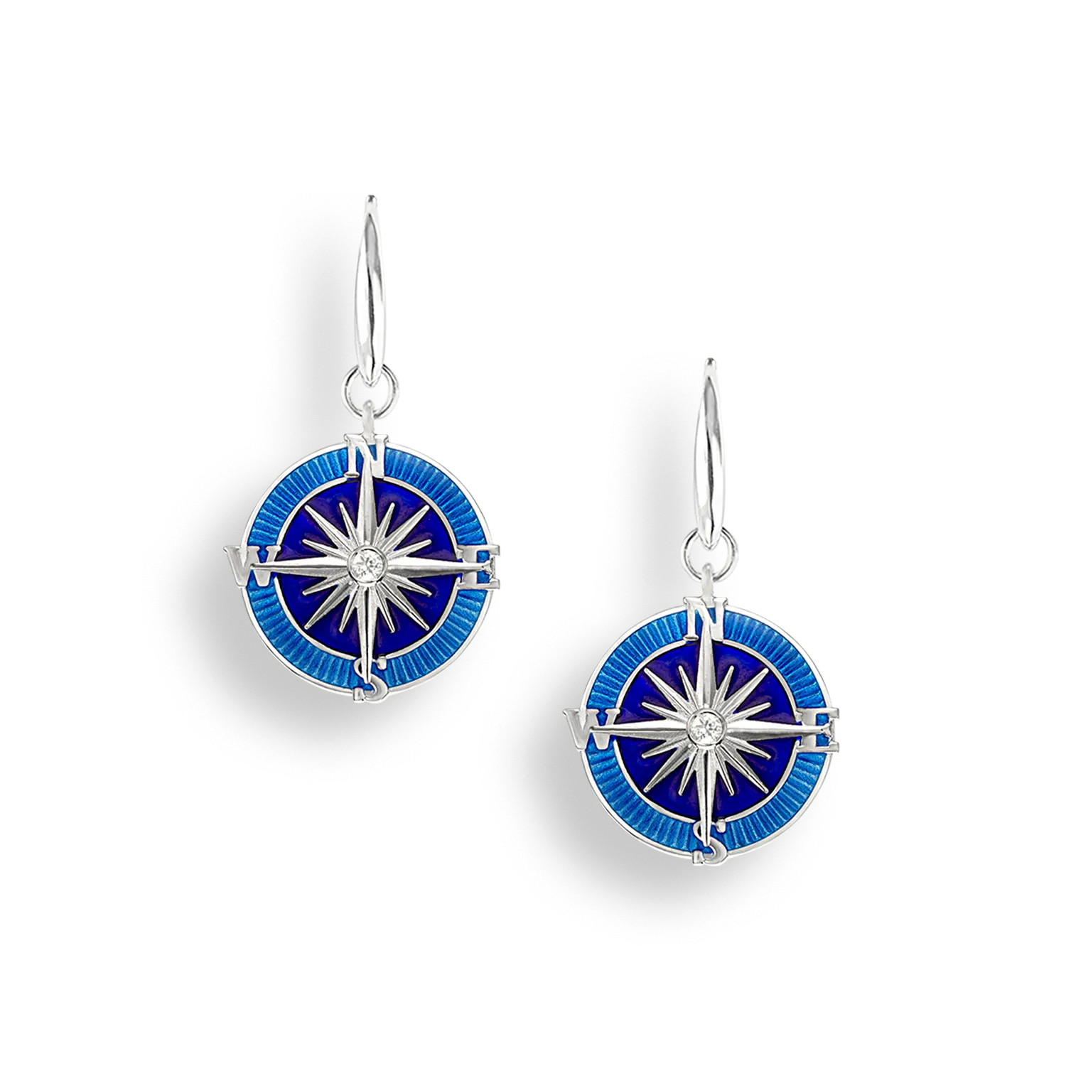 Blue Enamel Compass Drop Earrings