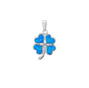 Blue Opal Four-Clover Pendant (Silver)