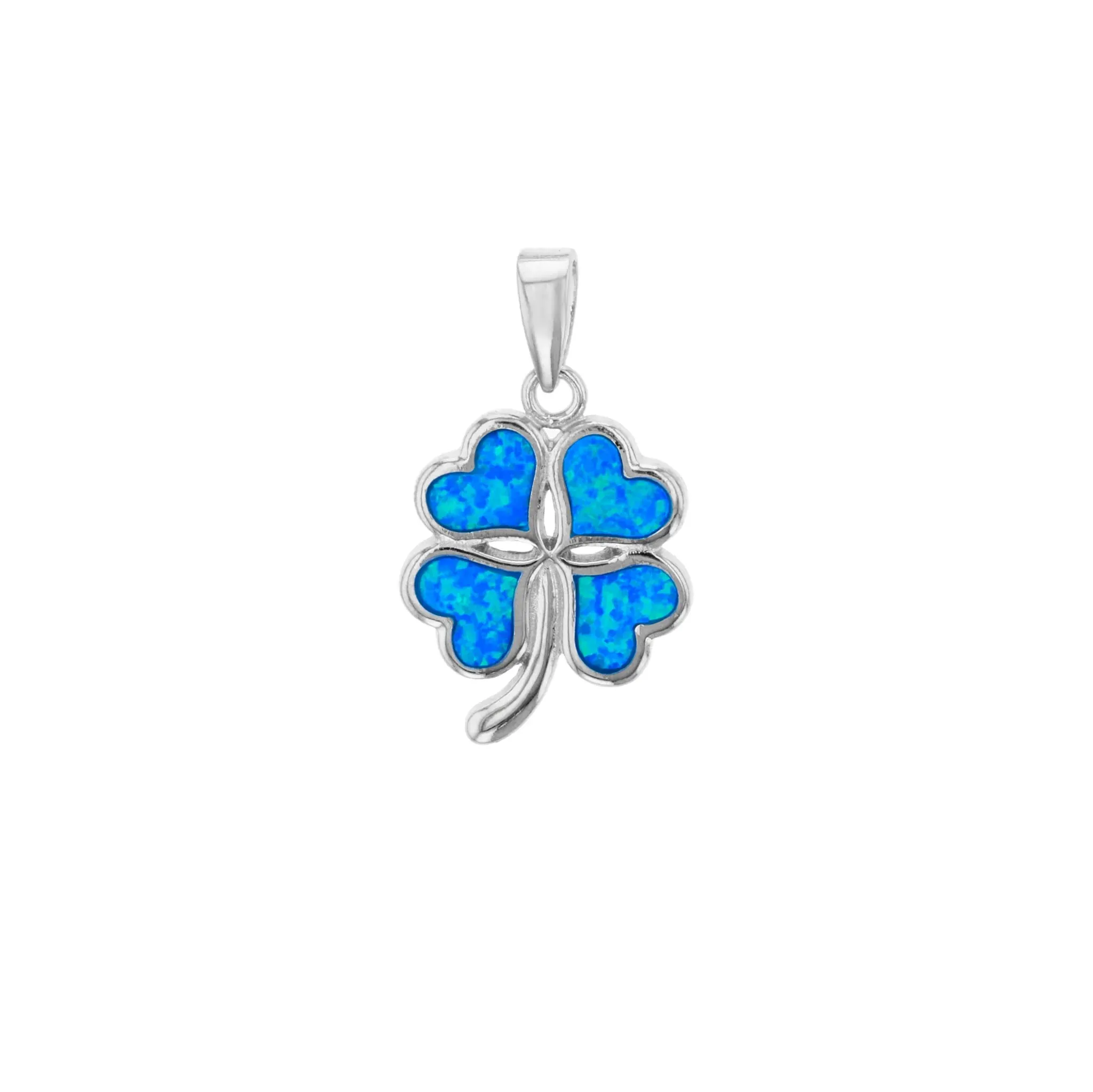 Blue Opal Four-Clover Pendant (Silver)