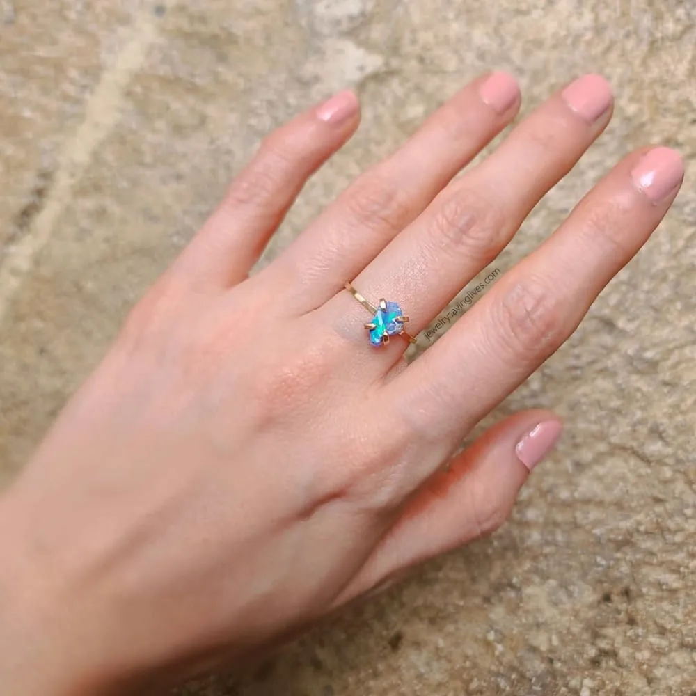 Blue Raw Australian Opal Ring