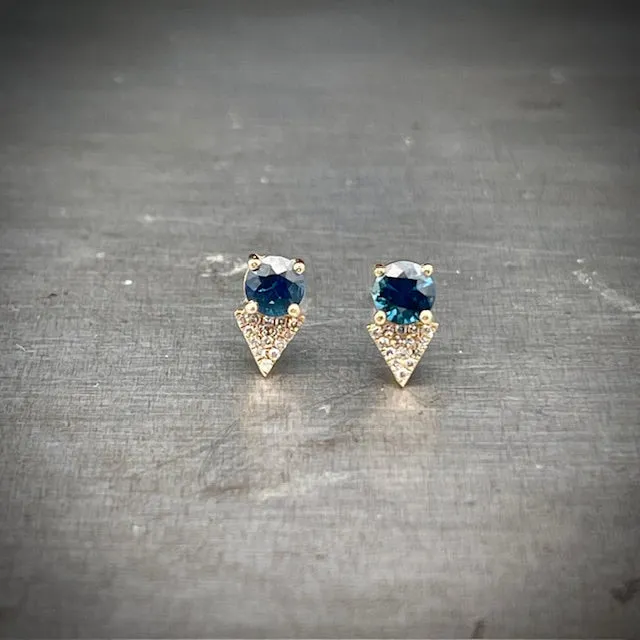 Blue Sapphire and Diamond Stud Earrings