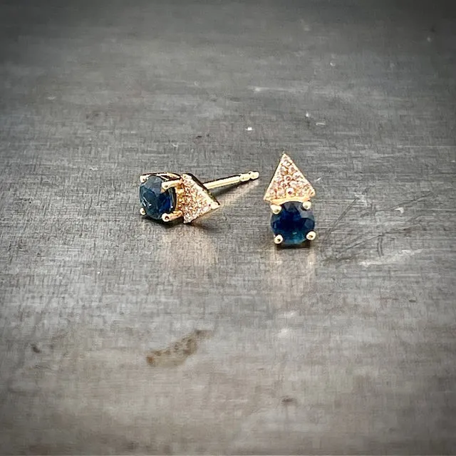 Blue Sapphire and Diamond Stud Earrings