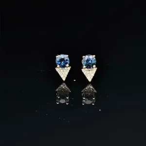 Blue Sapphire and Diamond Stud Earrings