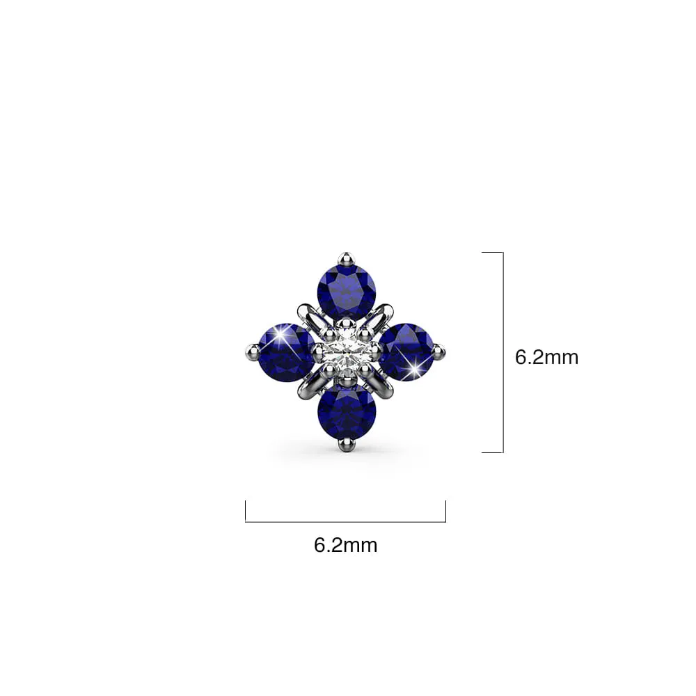 Blue Sapphire Cosmos Diamond Stud Earrings Encased in 18k White Gold