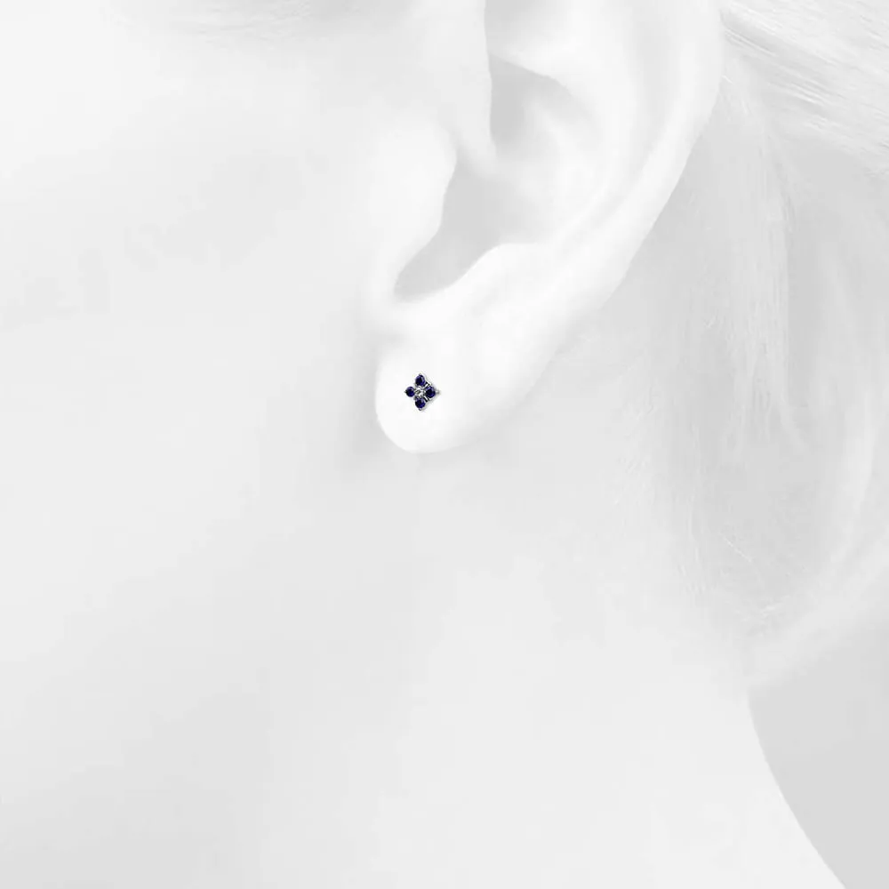 Blue Sapphire Cosmos Diamond Stud Earrings Encased in 18k White Gold