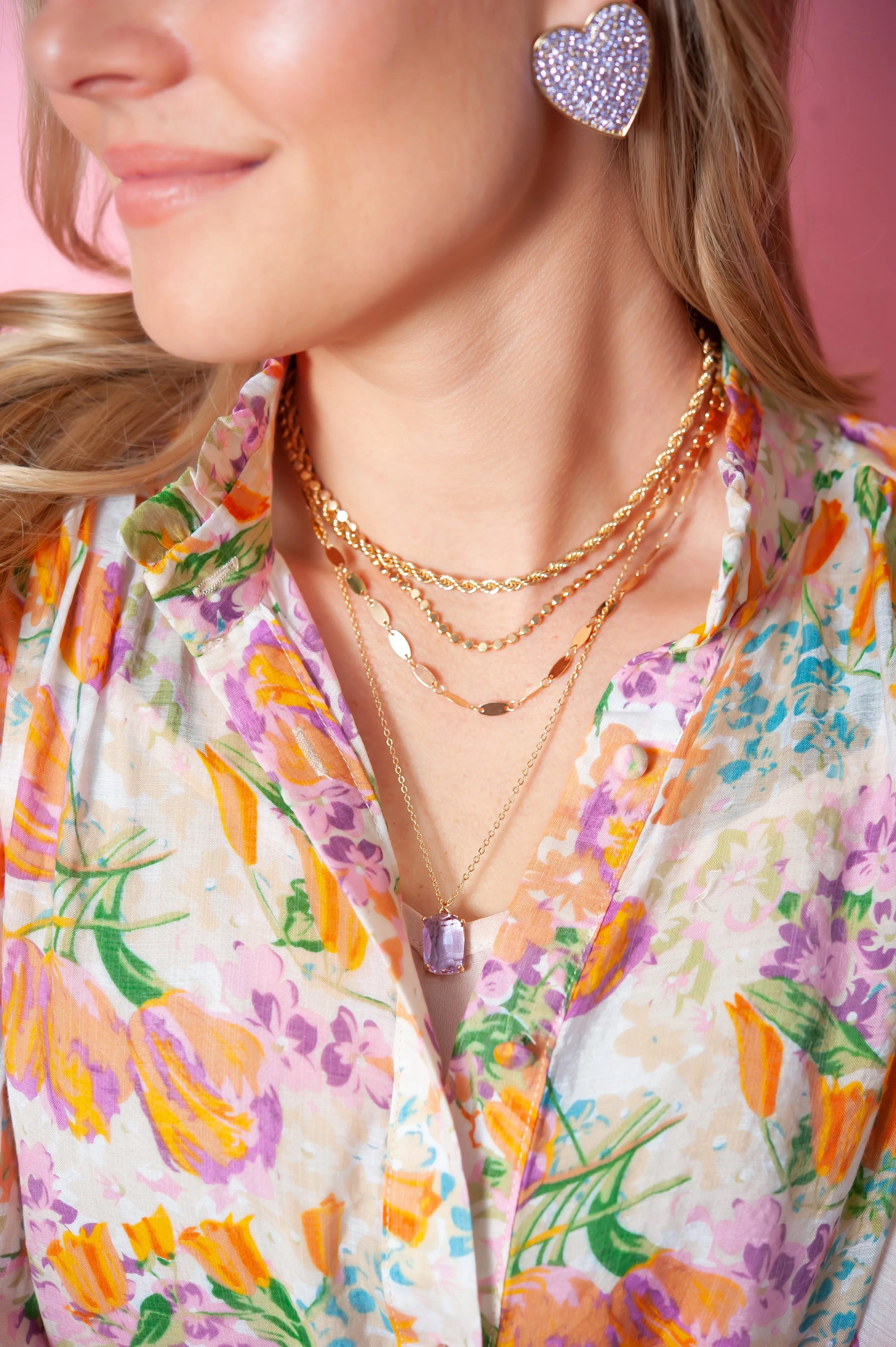 Caroline Layering Necklace | Gold Chain and Amethyst Crystal Accent