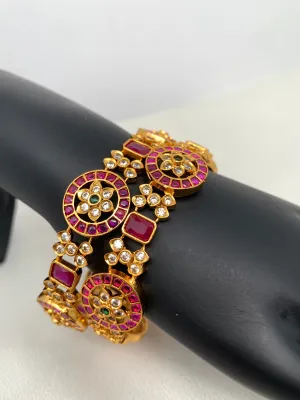 CZ Red Stone Floral Pattern Bangle